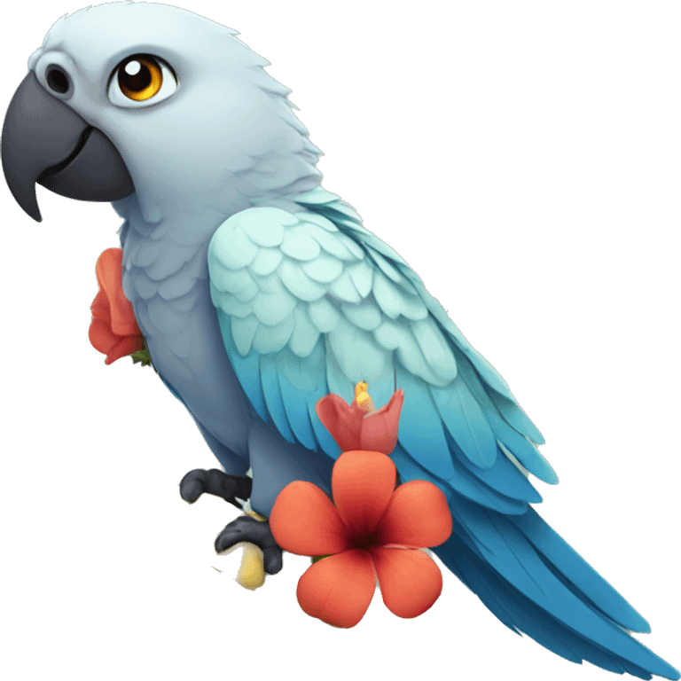 parrot with a flower emoji