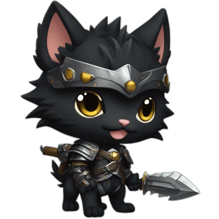 chibi monster hunter palico with all black fur and armor emoji