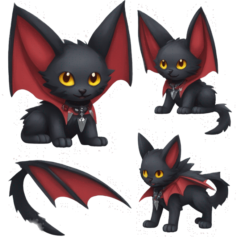 cool edgy black punk red nargacuga-bat-cat-animal hybrid Fakemon collar full body emoji