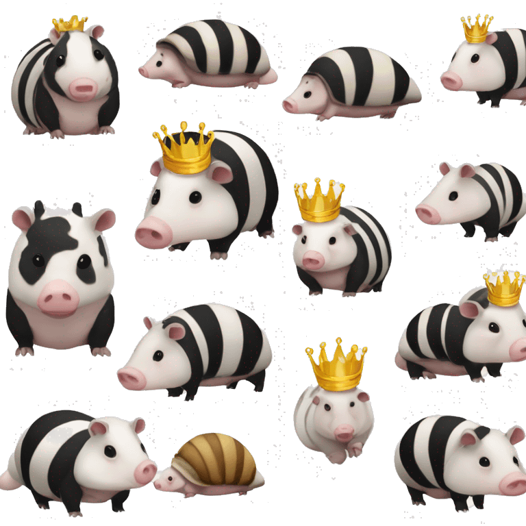 Black and white piebald chubby round armadillo pig panda centipede armadillo wearing a crown emoji