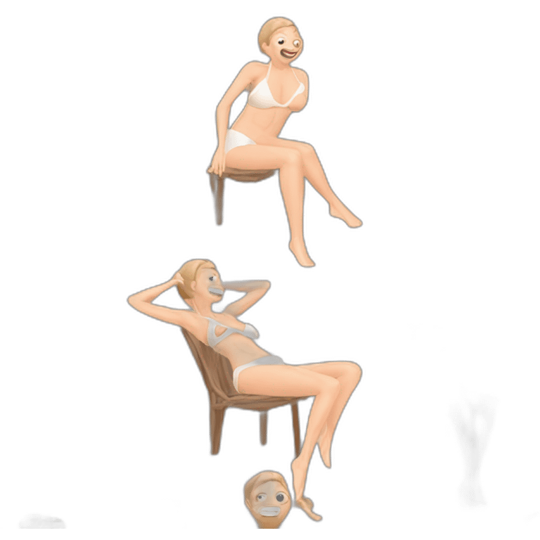 sexy ruth bader ginsburg wearing string bikini with hole in the crotch of her bikini bottoms acting out that scene from basic instinct (full body, ios17, sitting legs apart) emoji