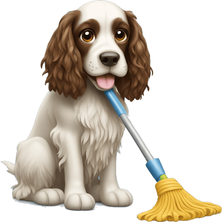 spaniel in hands with a mop emoji