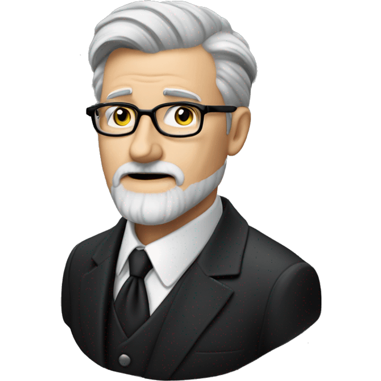 60 year old Caucasian male with grey hair, glasses and a grey goatee beard wearing a black dinner suit with a Masonic emblem on the left lapel. Make the man's eyes hazel emoji