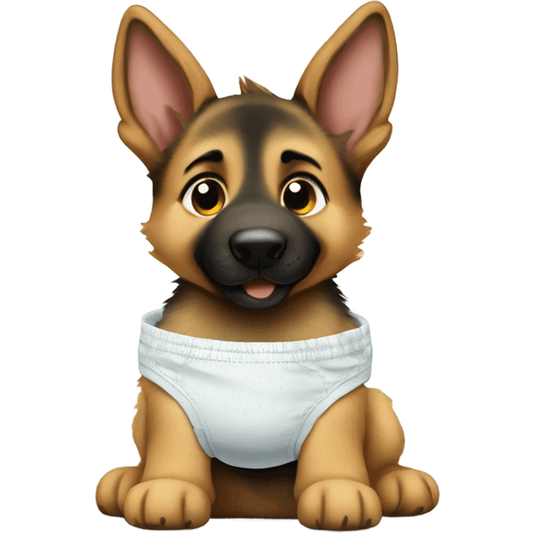 German shepherd puppy wearing a diaper on his butt emoji