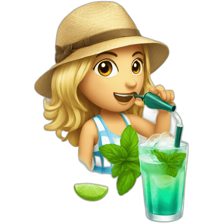 argentine girl with magnifying glass and pipe drinking mojito emoji