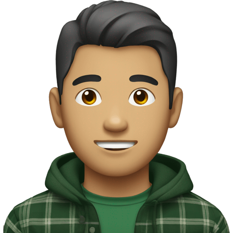 Tan asian guy with wolfcut and a dark green flannel emoji