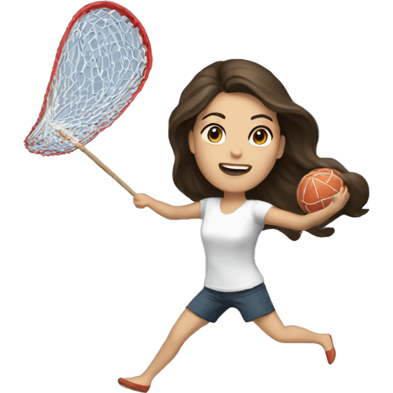 Brunette female throwing a net to catch a man emoji