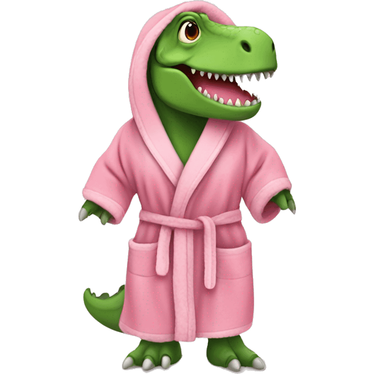 cute t rex wearing a dressing gown and slippers for spa day emoji