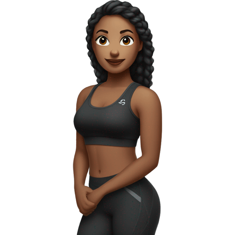 beautiful woman with a curvy body in sportswear a crop top and leggings emoji