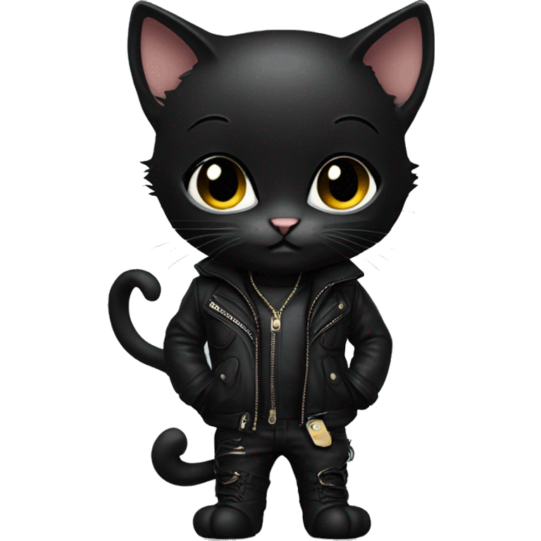 A alluring techno brat black kitten with leather strap clothing emoji