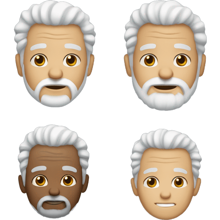 White curly hair, short hair, brown skin, wrinkles, a full beard, elderly man. emoji