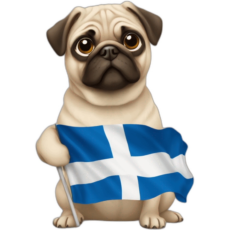 pug holding a finnish flag emoji