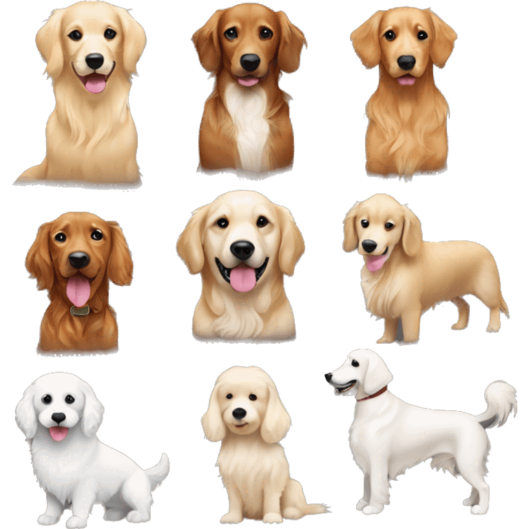 Golden Retriever, Irish Setter, Golden Retriever, White Golden Retriever, Dachshund, White Poodle emoji