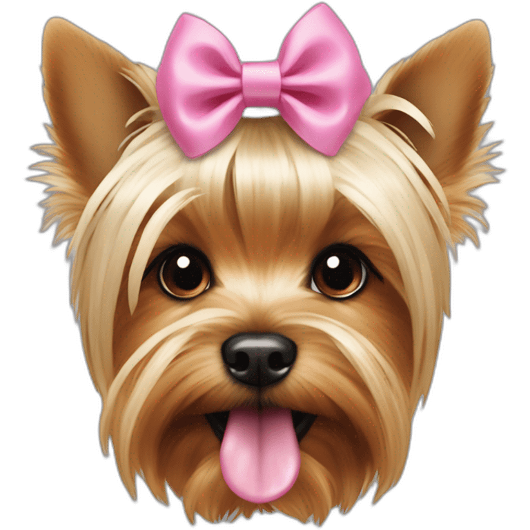 yorkshire terrier with the tongue and two little pink hairbow on the head emoji