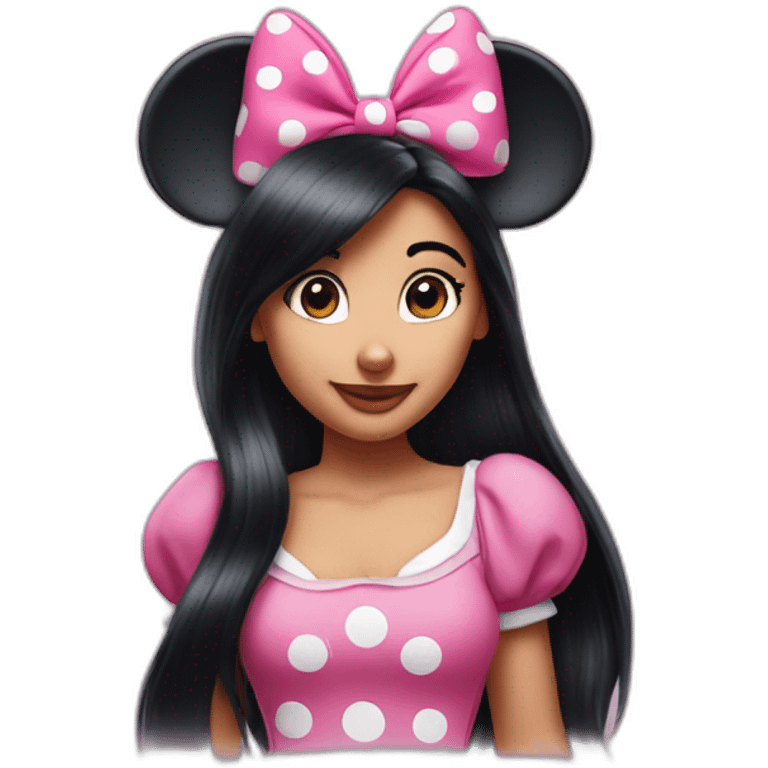 Minnie Mouse long black hair and pink Minnie Mouse ears emoji