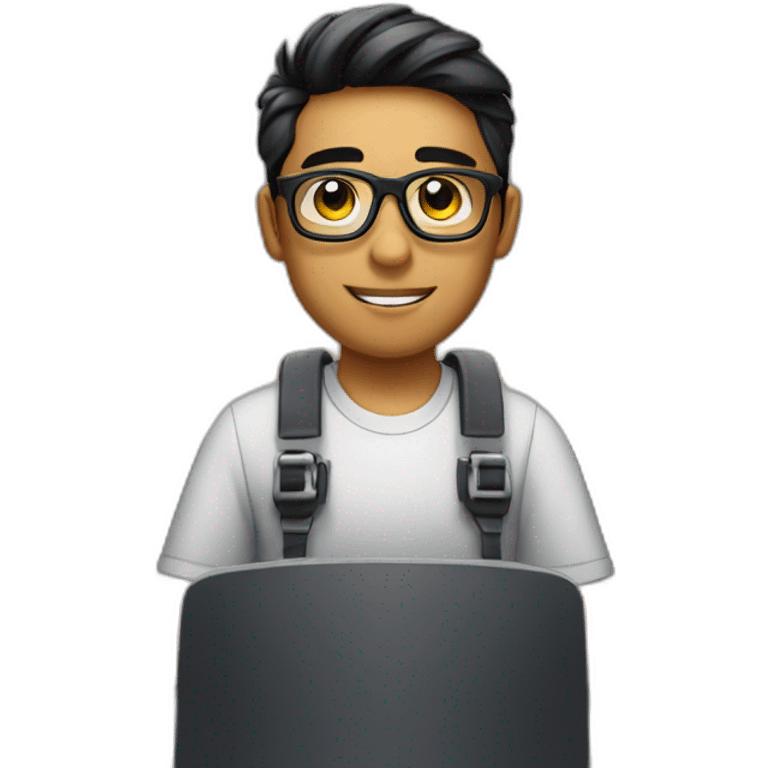 25 year old mechanical engineer wearing black glasses behind desk late at night emoji