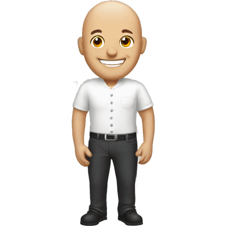 smiling bald man in kitchen emoji