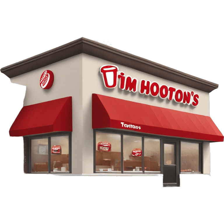 “Tim Hortons store with a red and white color scheme, featuring the classic Tim Hortons logo, a warm and welcoming design that represents a popular coffee and donut shop.” emoji