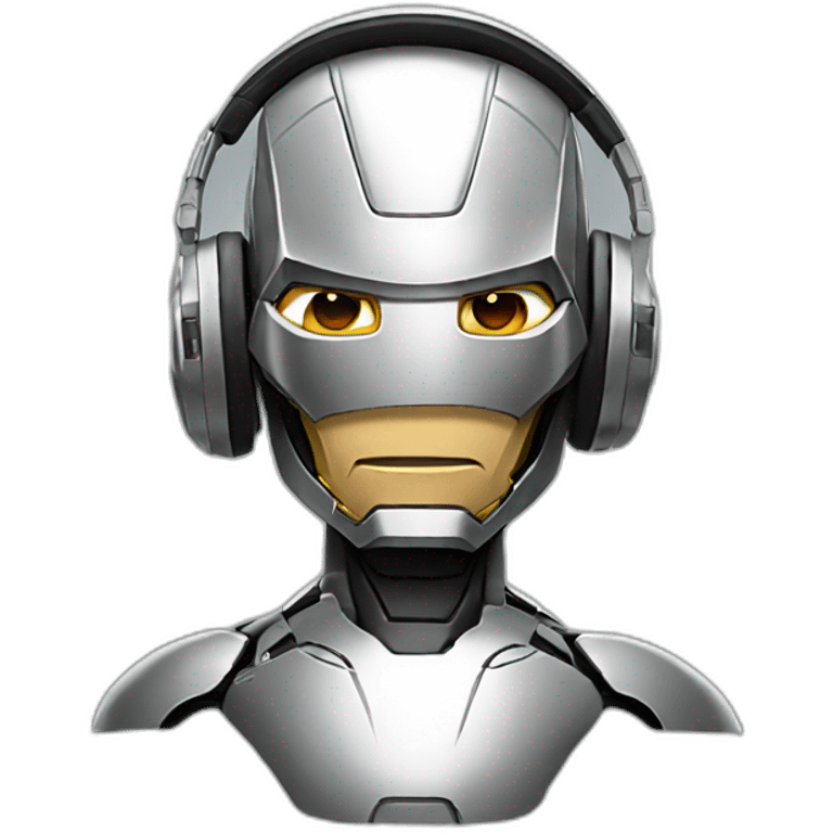 ironman wearing futuristic silver headphones emoji