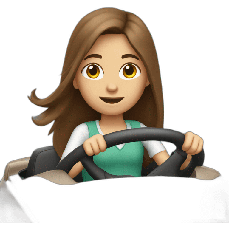 Girl with brown long hair driving a car emoji