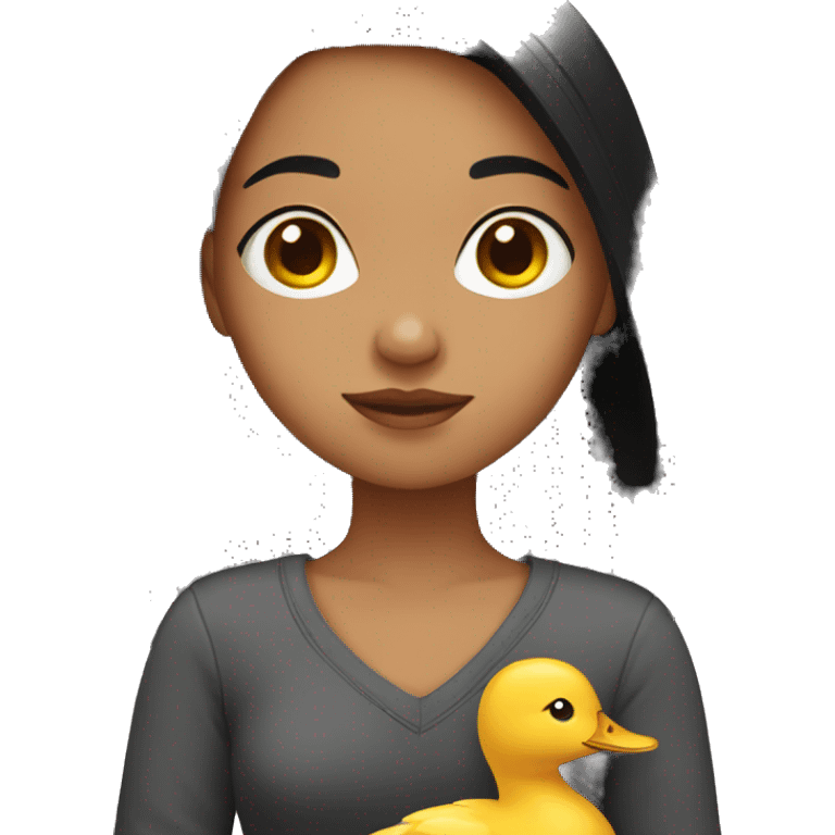 girl hold a duck, black hair emoji