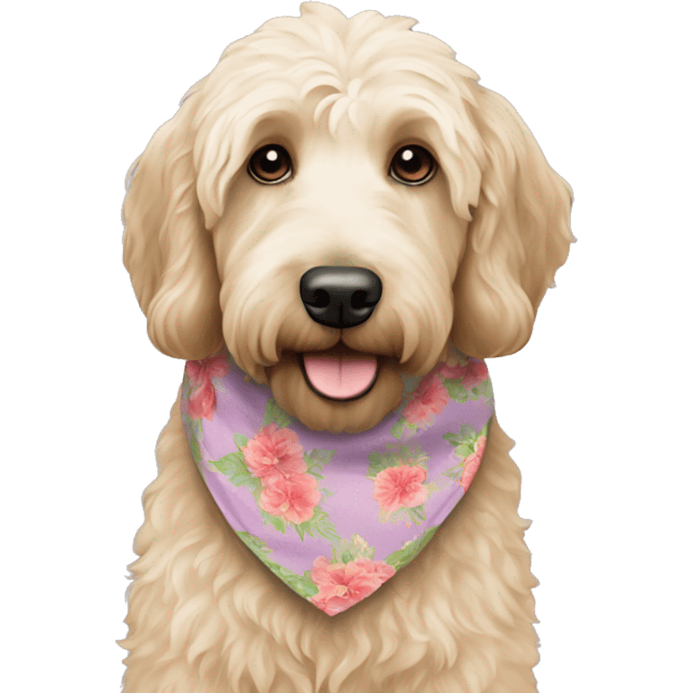 Light labradoodle with a flower bandana emoji