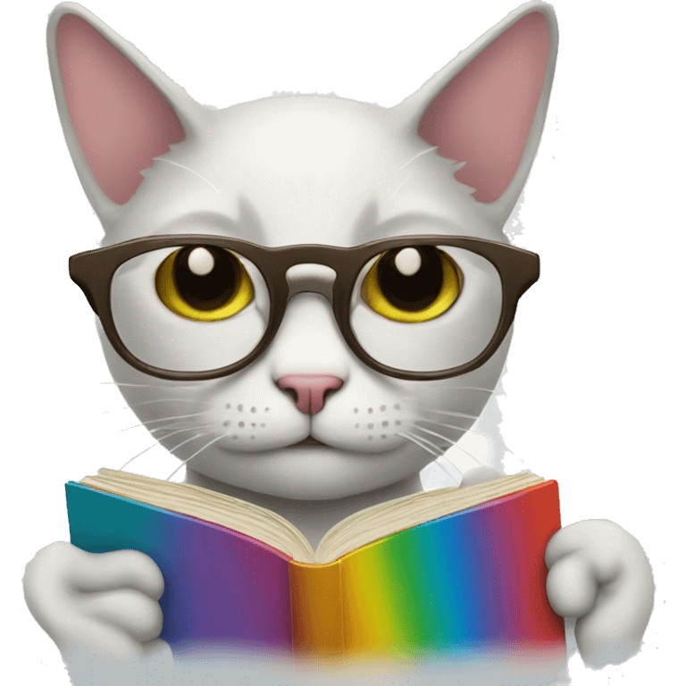 rainbow cat with reading glasses, no book emoji