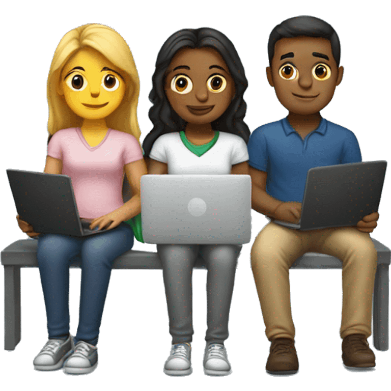 2 girl and 3 man each of them holding laptop and sit together  emoji