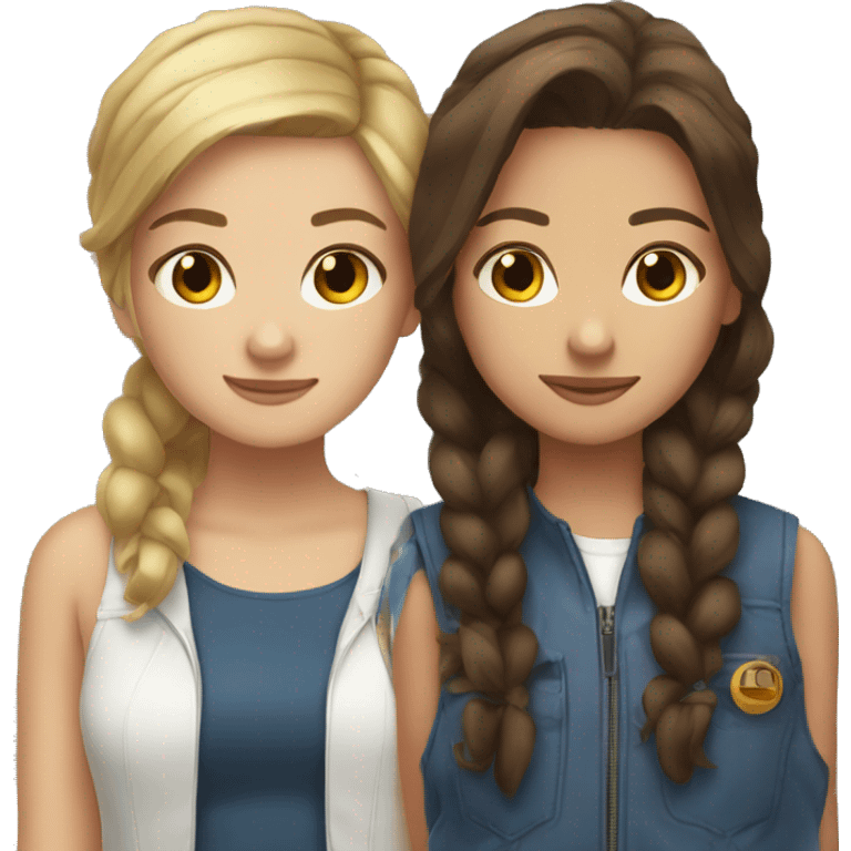 Tow girls one have a brown hair and tall and one have a brown hair but short emoji