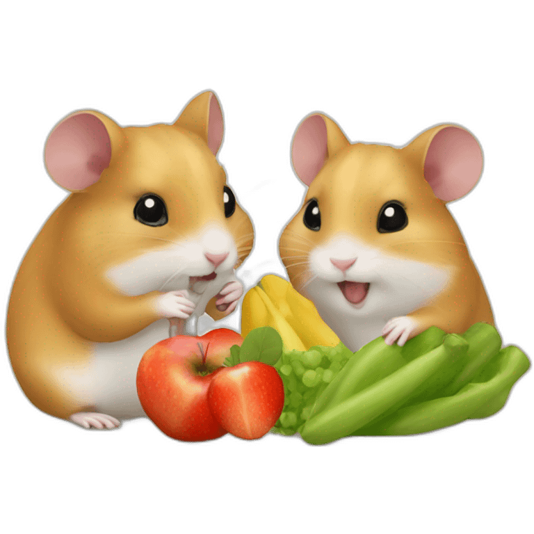 two hamsters eating fruits and vegetables  emoji