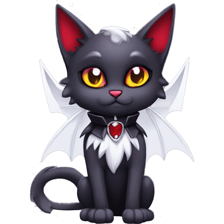 Anthro-Cute-Edgy-Cool-Vampiric-Batty-Cat-Black-Purple-Red-Grey-White-Yellow-Contrast-Colors-Fantasy-Fur-Sona-Chibi-Shiny-Fakémon-Hybrid with horns and fangs and collar full body emoji