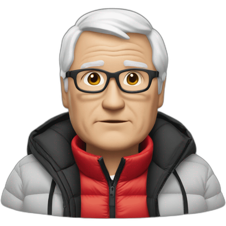 old white man overweight with black and red supreme north face puffy jacket  upper body bust emoji