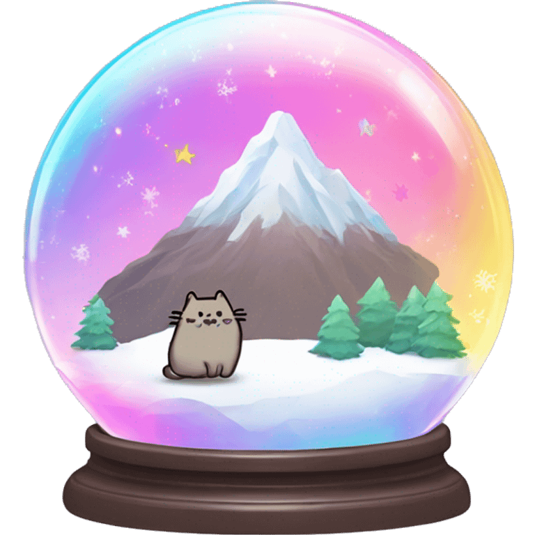 Kawaii rainbow neon pusheen mountain snow globe  emoji