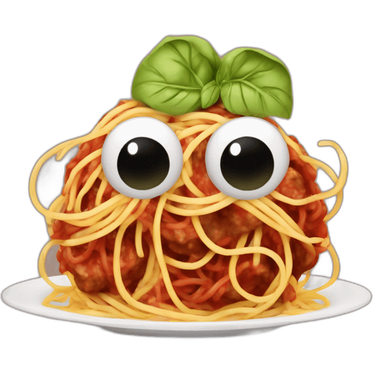 Spaghetti and meatballs with a face, arms and legs, doing something random emoji