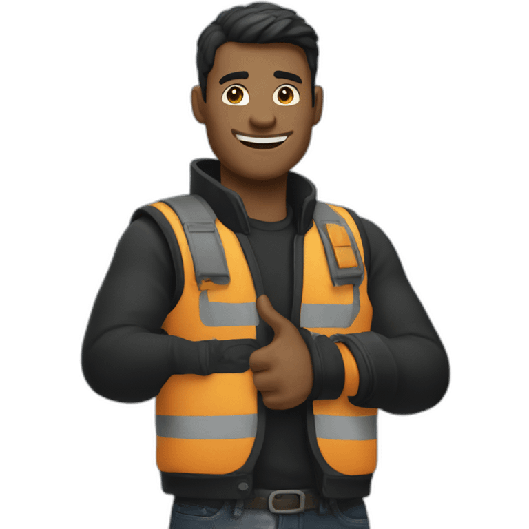 Man wearing black vest with thumbs up emoji