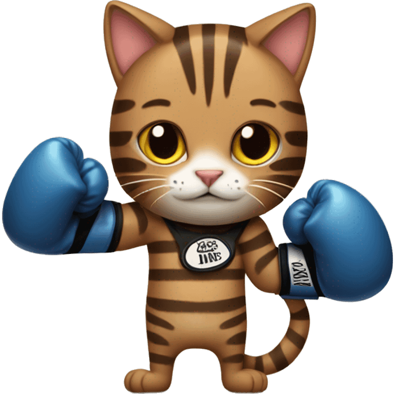 Striped brown cat with boxing gloves emoji