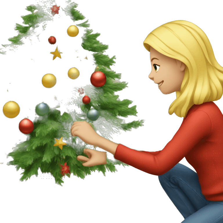 Blond Girl decorating a Christmas tree emoji