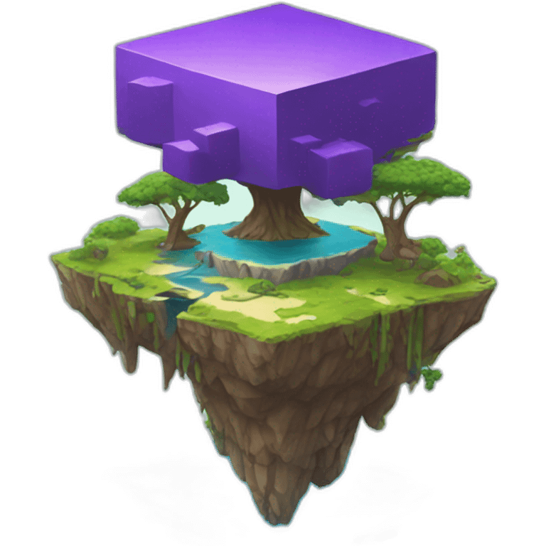 Floating island with purple cube below emoji