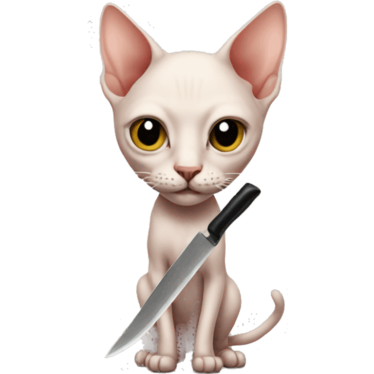 Hairless cat with a knife emoji