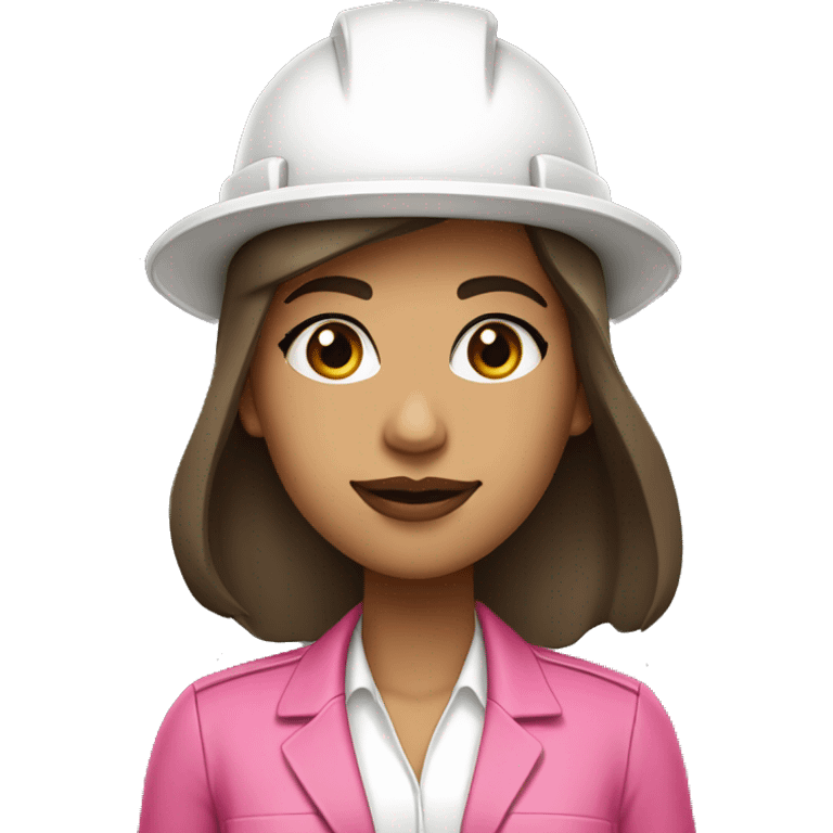 Light tan girl with white construction hat wearing construction uniform headshot with dark brown hair with pink lips and long eyelashes  emoji