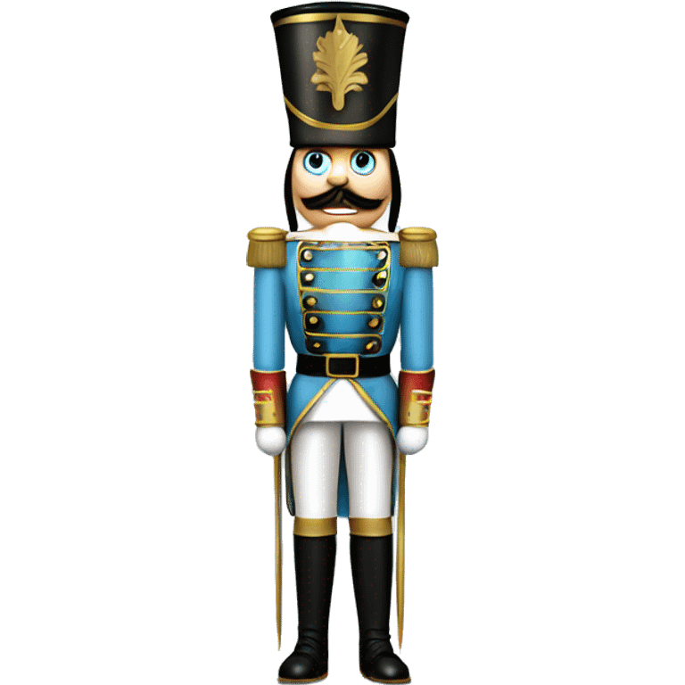 Realistic tall full body pastel blue christmas nutcracker soldier with metallic gold hat and boots. emoji