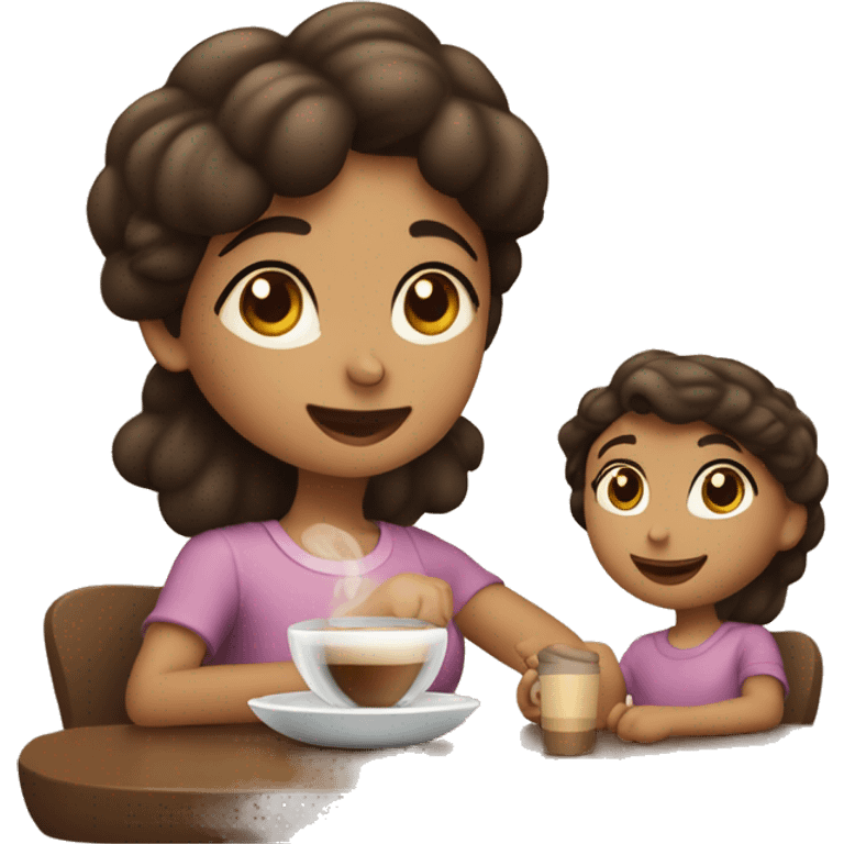 menina morena tomando café com sua mãe  emoji