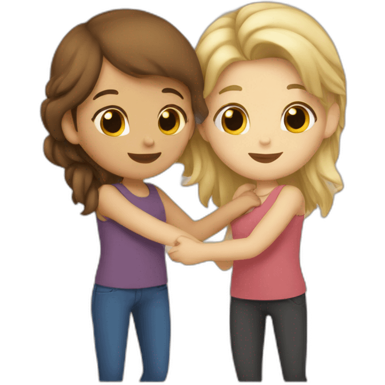 brown haired girl and blond haired girl hugging emoji