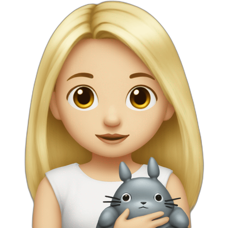 bébé fille blonde avec une peluche Totoro  emoji