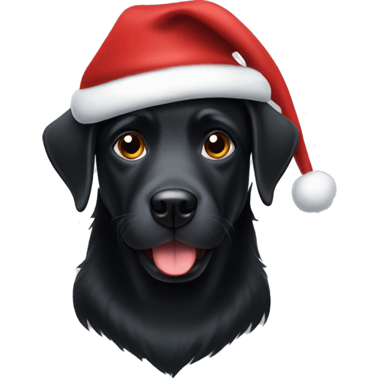 Black dog wearing a santa christmas hat emoji