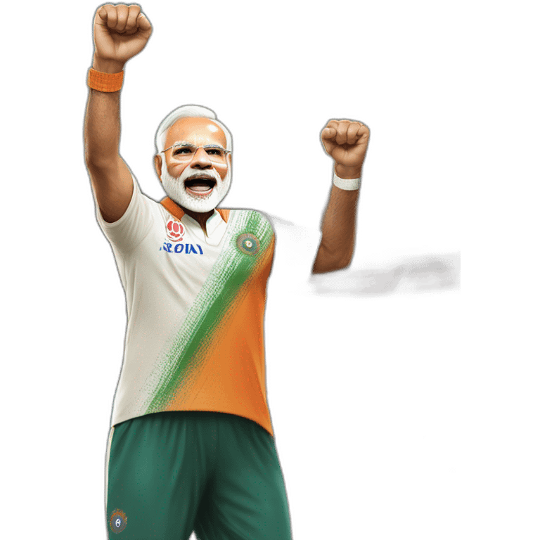 hyper realistic narendra modi doing cristiano ronaldo's celebration 'siuuu' in indian cricket jersey emoji