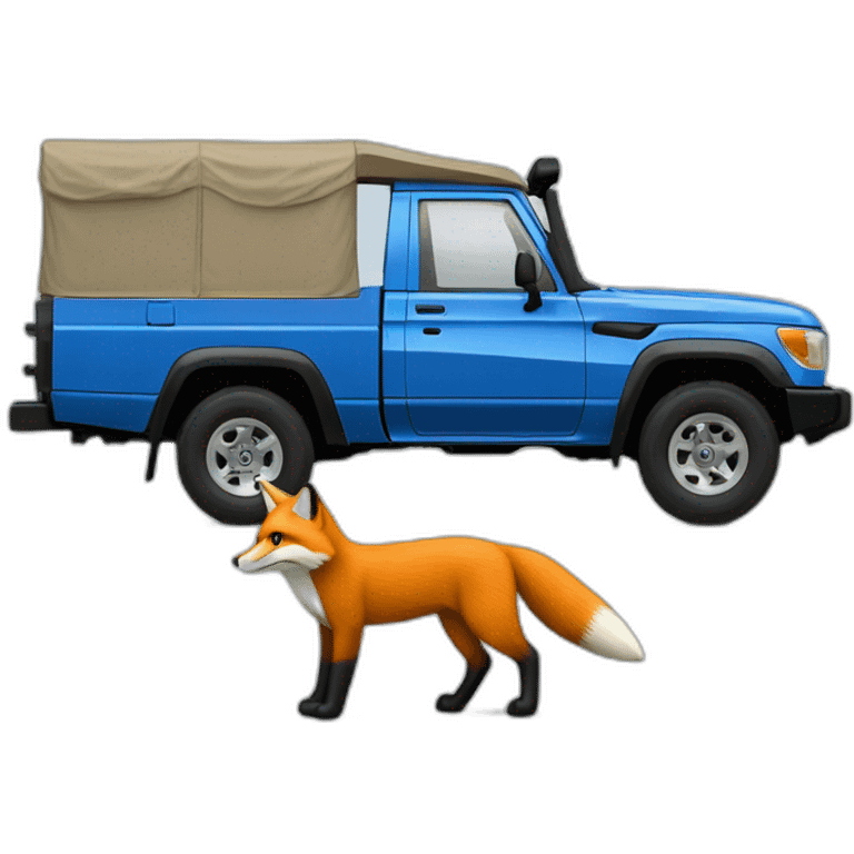 Fox driving a blue toyota landcruiser 70series emoji