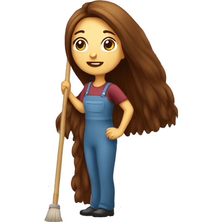 Beautiful burgundy long haired woman mopping the floor emoji