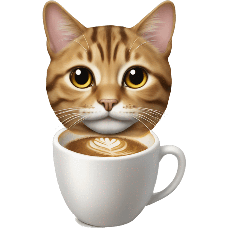 realistic tabby cat by a latte cup emoji