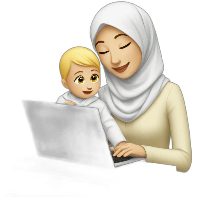 white-hijabi-woman-with-a-baby-boy-in-front-of-a-laptop emoji